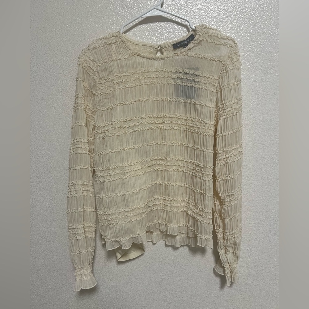 Grey Collective | Ruffle Shirred Chiffon Top | Medium | NEW WITH TAGS